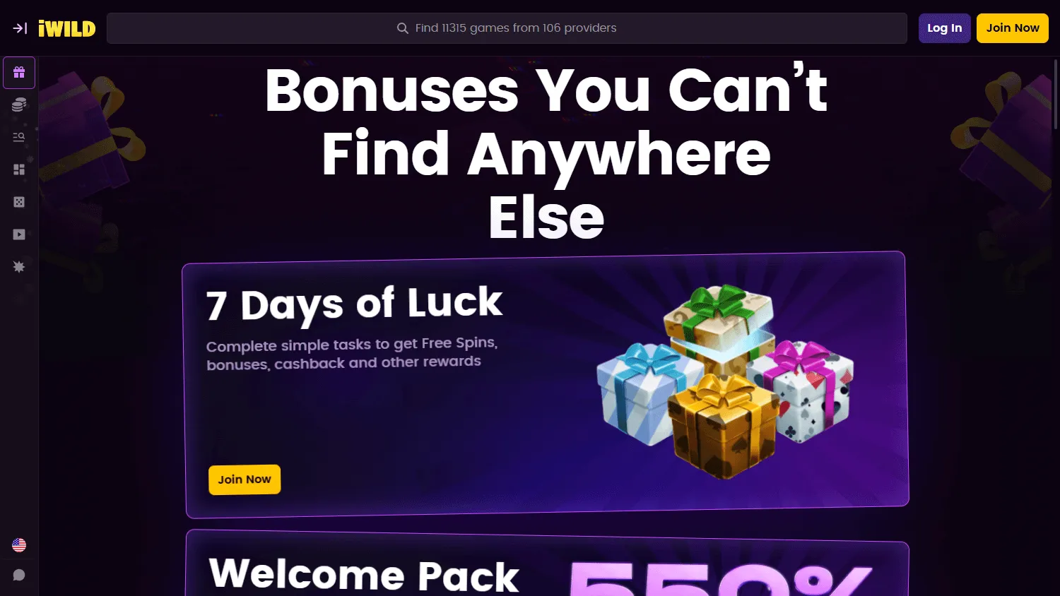 iWild Casino promotions area on a desktop screen